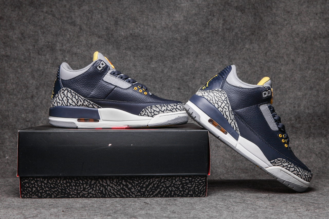 Air Jordan 3 Michigan Blue Grey Yellow Shoes - Click Image to Close